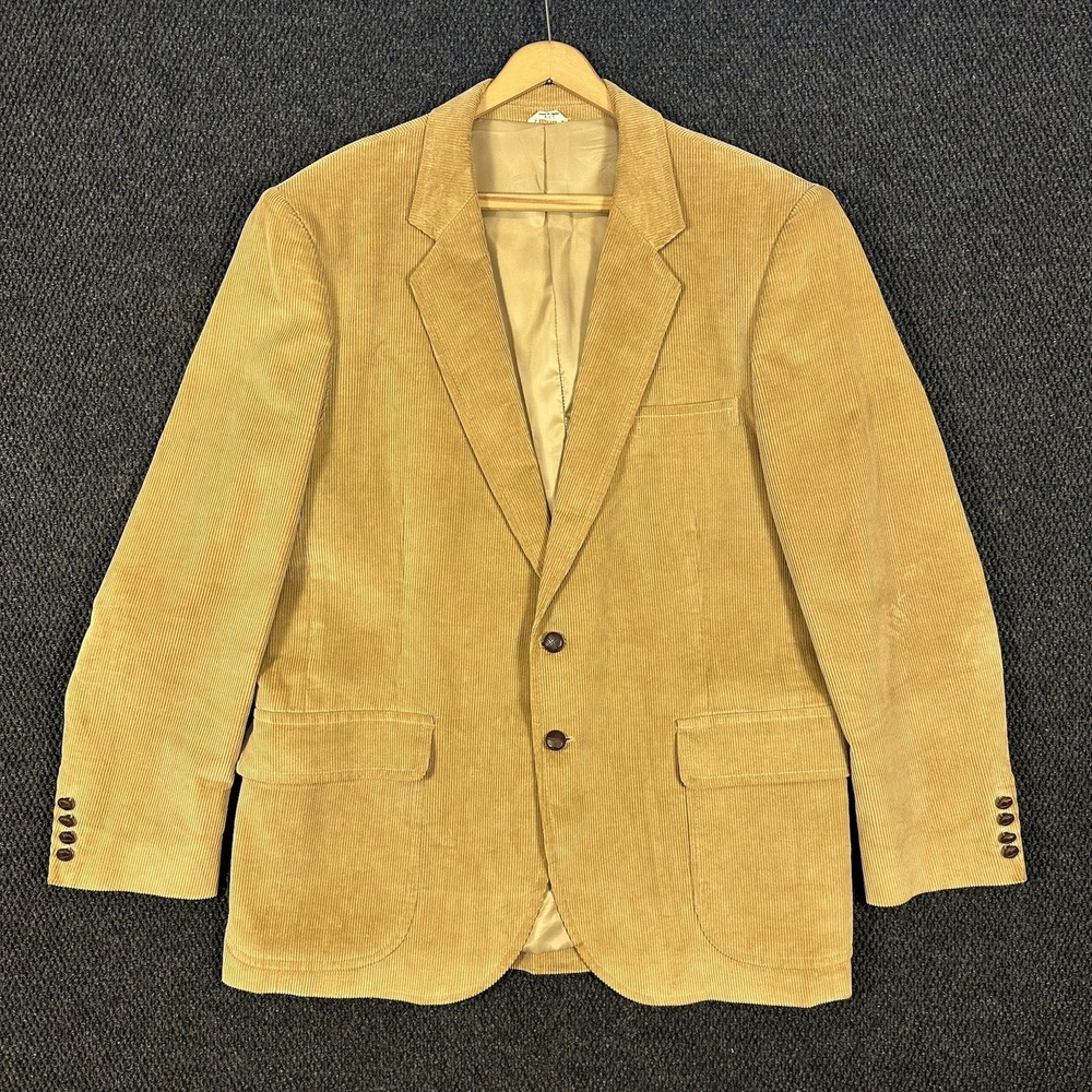 Vintage Wide Wale Corduroy Blazer Men's 48B Tall Tan Camel Sport Coat Big Retro